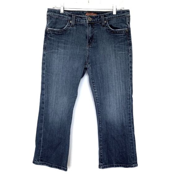 Vertigo Paris Cropped Jeans Sz 10 Women's Faded Stretch Button Flap Pockets Blue - Picture 1 of 11
